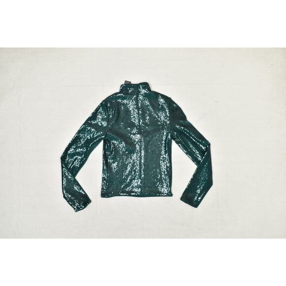 NEW EXPRESS Women's Green Sequin Mock Neck Crop Top Blouse Size XS New with Tags - Picture 4 of 8